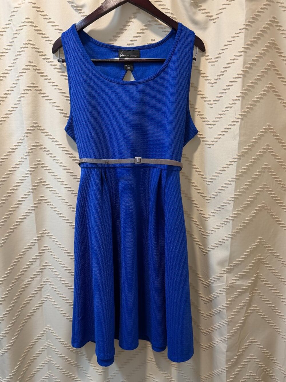 Lane Bryant Blue Fit Flare Dress Size 14 Sleeveless Belted Career